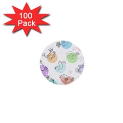 Cartoon-bird-cute-doodle-bird 1  Mini Buttons (100 Pack)  by Jancukart