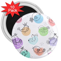 Cartoon-bird-cute-doodle-bird 3  Magnets (10 Pack)  by Jancukart