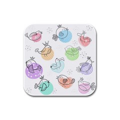 Cartoon-bird-cute-doodle-bird Rubber Square Coaster (4 Pack)