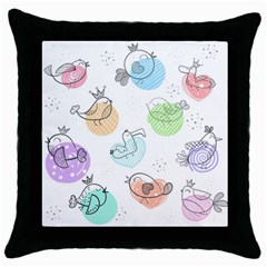 Cartoon-bird-cute-doodle-bird Throw Pillow Case (black)