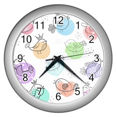 Cartoon-bird-cute-doodle-bird Wall Clock (silver)