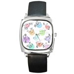 Cartoon-bird-cute-doodle-bird Square Metal Watch Front