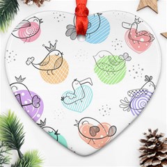 Cartoon-bird-cute-doodle-bird Heart Ornament (two Sides)