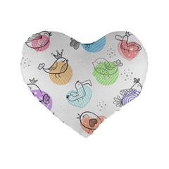 Cartoon-bird-cute-doodle-bird Standard 16  Premium Heart Shape Cushions