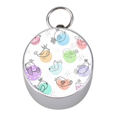 Cartoon-bird-cute-doodle-bird Mini Silver Compasses by Jancukart