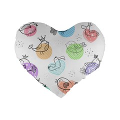 Cartoon-bird-cute-doodle-bird Standard 16  Premium Flano Heart Shape Cushions