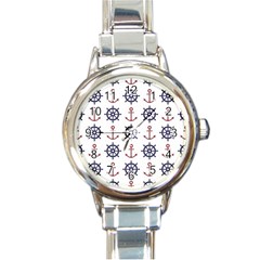 Nautical-seamless-pattern Round Italian Charm Watch