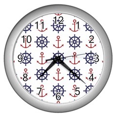 Nautical-seamless-pattern Wall Clock (silver)