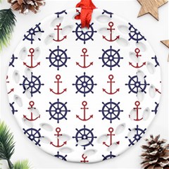 Nautical-seamless-pattern Round Filigree Ornament (two Sides)