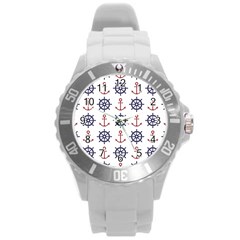 Nautical-seamless-pattern Round Plastic Sport Watch (l)