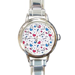 Hearts-seamless-pattern-memphis-style Round Italian Charm Watch