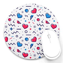 Hearts-seamless-pattern-memphis-style Round Mousepad