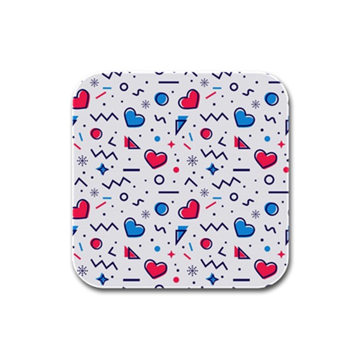 Hearts-seamless-pattern-memphis-style Rubber Square Coaster (4 pack)