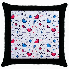 Hearts-seamless-pattern-memphis-style Throw Pillow Case (black)