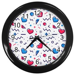 Hearts-seamless-pattern-memphis-style Wall Clock (black)