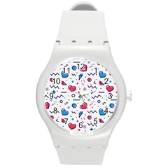 Hearts-seamless-pattern-memphis-style Round Plastic Sport Watch (m)