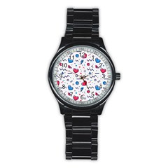 Hearts-seamless-pattern-memphis-style Stainless Steel Round Watch