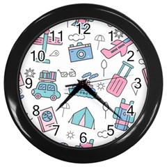 Transportation Seamless Pattern Wall Clock (black)