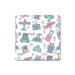 Transportation Seamless Pattern Square Magnet