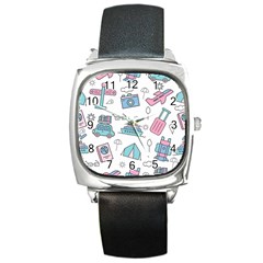 Transportation Seamless Pattern Square Metal Watch