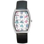 Transportation Seamless Pattern Barrel Style Metal Watch Front