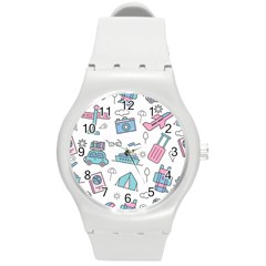 Transportation Seamless Pattern Round Plastic Sport Watch (m)