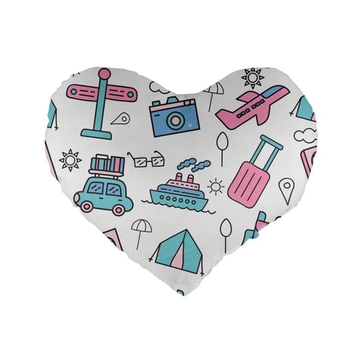 Transportation Seamless Pattern Standard 16  Premium Heart Shape Cushions