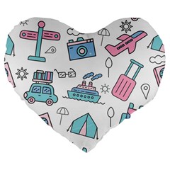 Transportation Seamless Pattern Large 19  Premium Flano Heart Shape Cushions