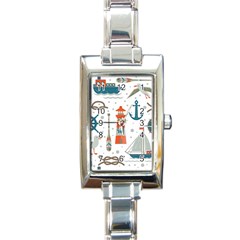 Nautical-elements-pattern-background Rectangle Italian Charm Watch