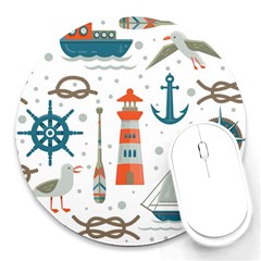 Nautical-elements-pattern-background Round Mousepad