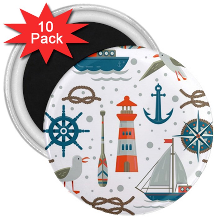 Nautical-elements-pattern-background 3  Magnets (10 pack) 