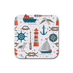 Nautical-elements-pattern-background Rubber Square Coaster (4 Pack) by Jancukart