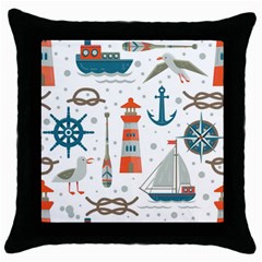 Nautical-elements-pattern-background Throw Pillow Case (black) by Jancukart