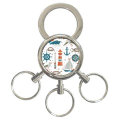 Nautical-elements-pattern-background 3-ring Key Chain