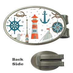 Nautical-elements-pattern-background Money Clips (oval) 