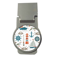 Nautical-elements-pattern-background Money Clips (round) 