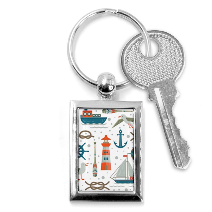 Nautical-elements-pattern-background Key Chain (Rectangle)