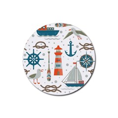 Nautical-elements-pattern-background Rubber Round Coaster (4 Pack) by Jancukart