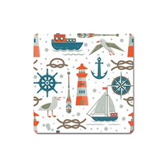 Nautical-elements-pattern-background Square Magnet