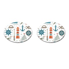 Nautical-elements-pattern-background Cufflinks (oval)