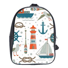 Nautical-elements-pattern-background School Bag (large)