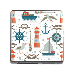 Nautical-elements-pattern-background Memory Card Reader (square 5 Slot) by Jancukart