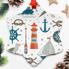 Nautical-elements-pattern-background Snowflake Ornament (two Sides)