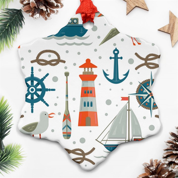 Nautical-elements-pattern-background Snowflake Ornament (Two Sides)