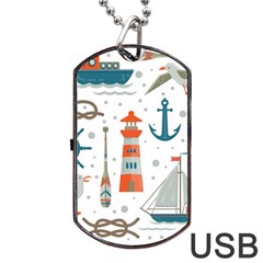 Nautical-elements-pattern-background Dog Tag Usb Flash (one Side)