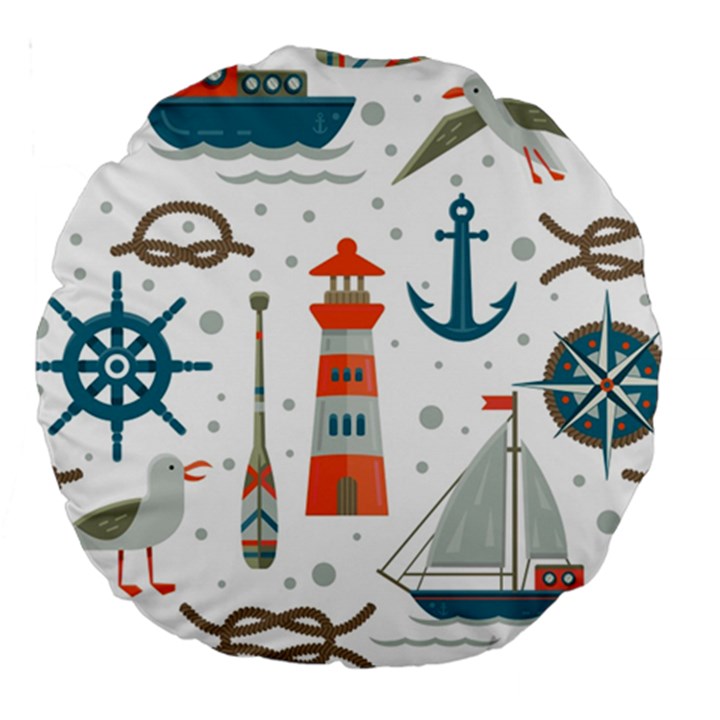 Nautical-elements-pattern-background Large 18  Premium Round Cushions