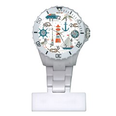 Nautical-elements-pattern-background Plastic Nurses Watch