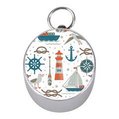 Nautical-elements-pattern-background Mini Silver Compasses