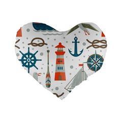 Nautical-elements-pattern-background Standard 16  Premium Flano Heart Shape Cushions by Jancukart