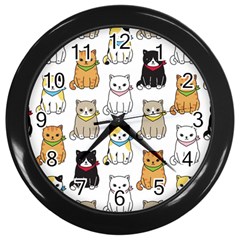 Cat-kitten-seamless-pattern Wall Clock (black)